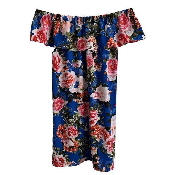 Rose & Olive Off-The-Shoulder Pink Floral Dress SZ L NWT Boho Romantic Resort - Picture 2 of 6